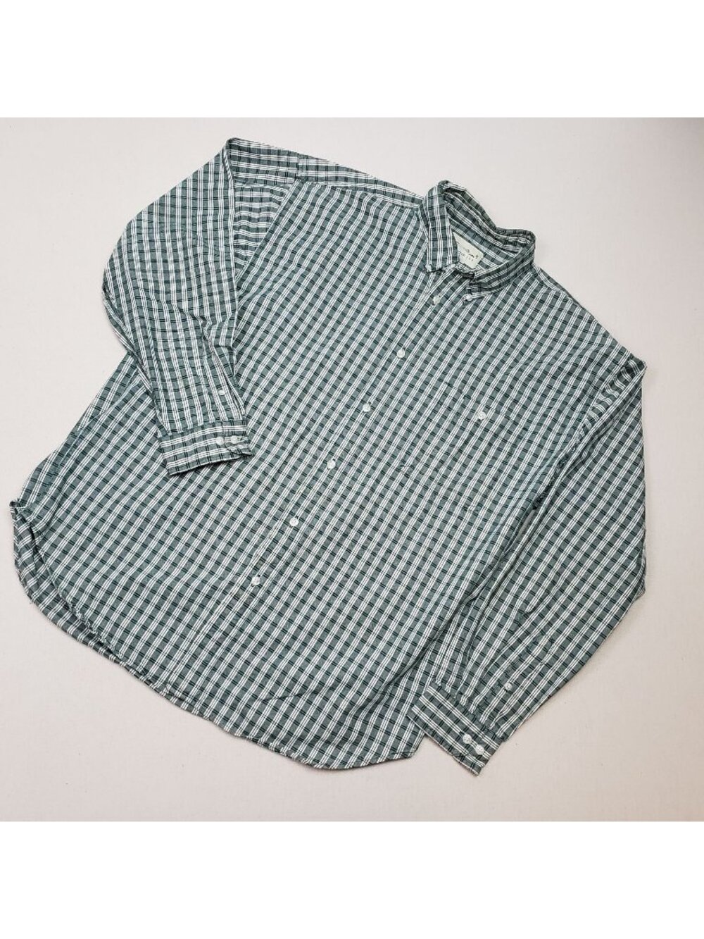 Eddie Bauer Men's Long Sleeve Button Up Green/White Plaid Shirt Sz XL VINTAGE